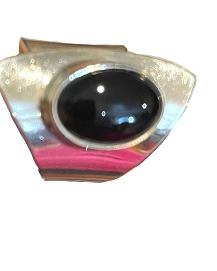 Vintage sterling silver 925 black onyx modernist brutalist wrap ring