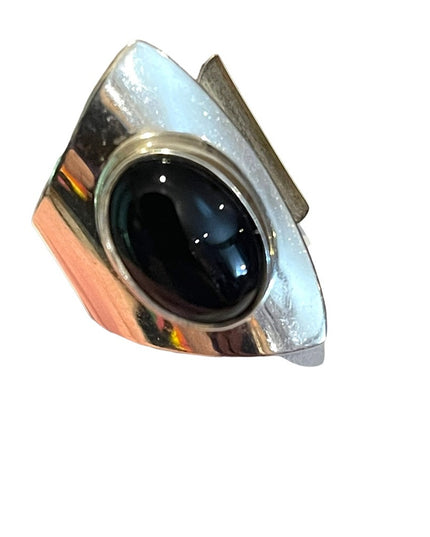 Vintage sterling silver 925 black onyx modernist brutalist wrap ring
