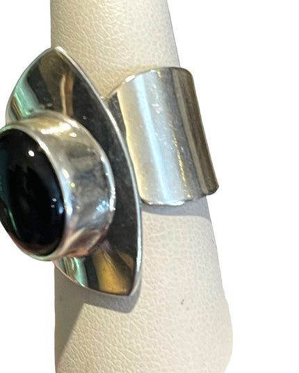 Vintage sterling silver 925 black onyx modernist brutalist wrap ring