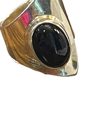Vintage sterling silver 925 black onyx modernist brutalist wrap ring