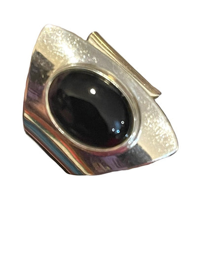 Vintage sterling silver 925 black onyx modernist brutalist wrap ring