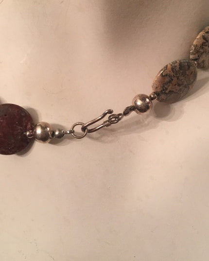 16” Leopard skin Jasper stone fancy disk heavy necklace