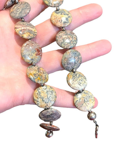 16” Leopard skin Jasper stone fancy disk heavy necklace