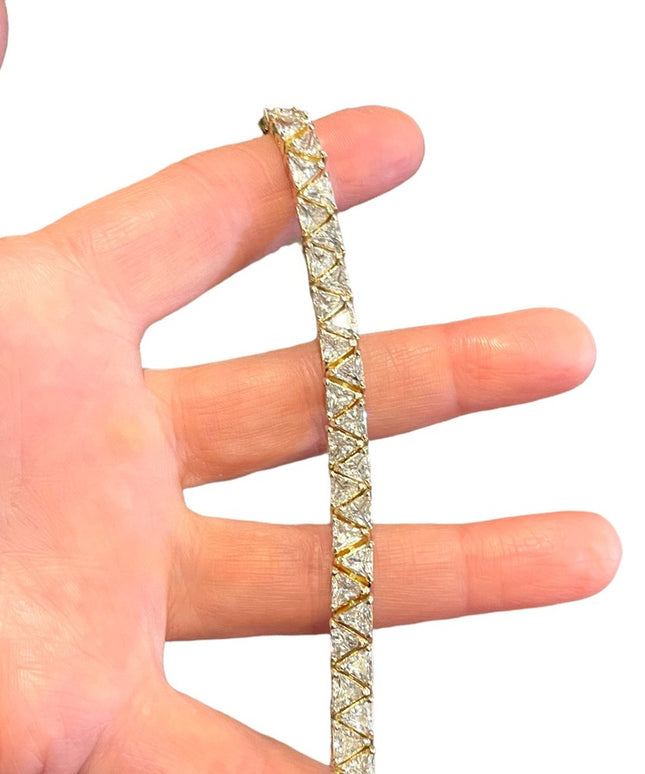 Sterling silver 925 Heavy rhodium finish CZ crystal triangle link bracelet Spark