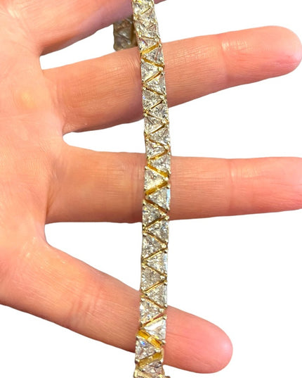 Sterling silver 925 Heavy rhodium finish CZ crystal triangle link bracelet Spark