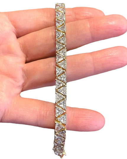 Sterling silver 925 Heavy rhodium finish CZ crystal triangle link bracelet Spark