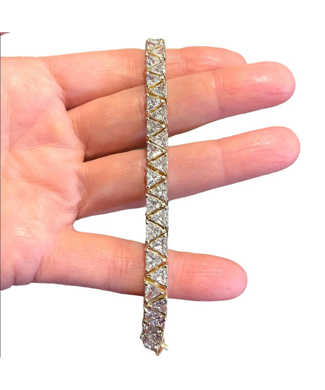 Sterling silver 925 Heavy rhodium finish CZ crystal triangle link bracelet Spark