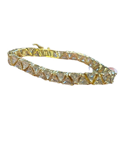 Sterling silver 925 Heavy rhodium finish CZ crystal triangle link bracelet Spark