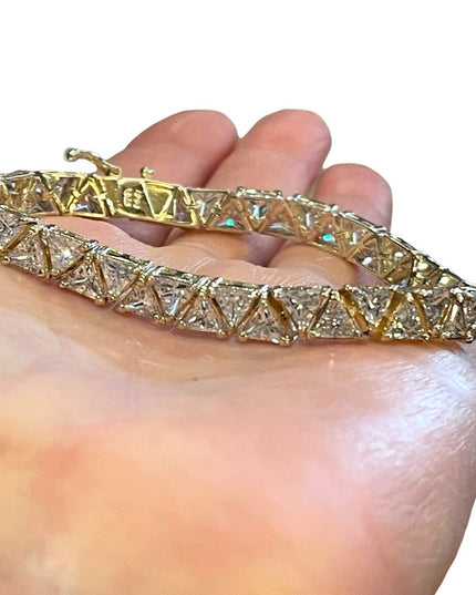 Sterling silver 925 Heavy rhodium finish CZ crystal triangle link bracelet Spark