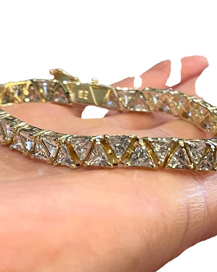 Sterling silver 925 Heavy rhodium finish CZ crystal triangle link bracelet Spark