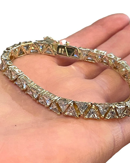 Sterling silver 925 Heavy rhodium finish CZ crystal triangle link bracelet Spark