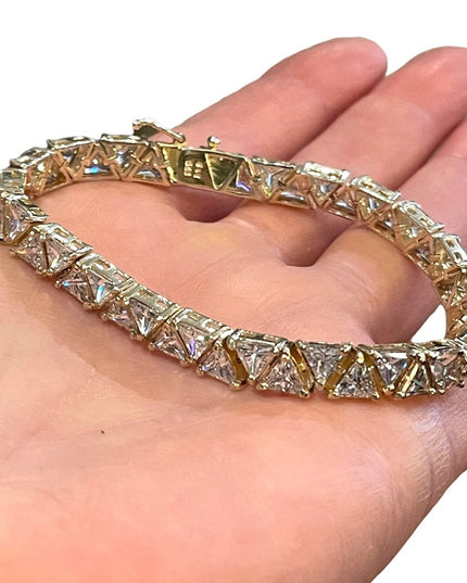 Sterling silver 925 Heavy rhodium finish CZ crystal triangle link bracelet Spark