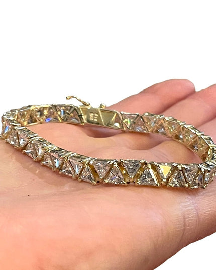 Sterling silver 925 Heavy rhodium finish CZ crystal triangle link bracelet Spark