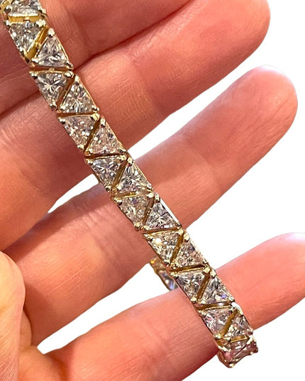Sterling silver 925 Heavy rhodium finish CZ crystal triangle link bracelet Spark