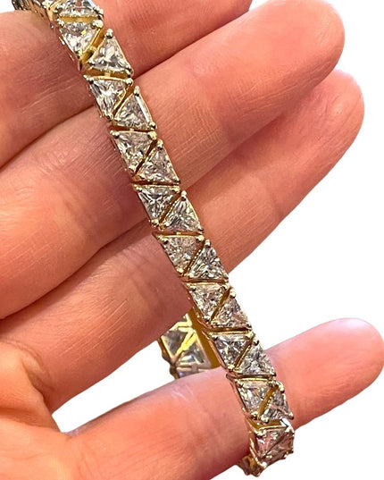 Sterling silver 925 Heavy rhodium finish CZ crystal triangle link bracelet Spark