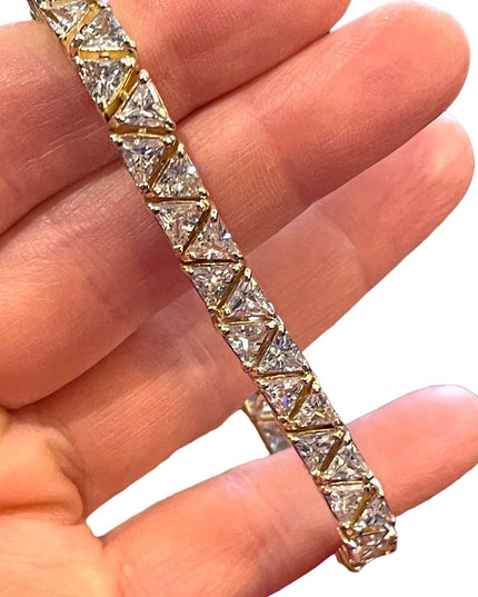 Sterling silver 925 Heavy rhodium finish CZ crystal triangle link bracelet Spark