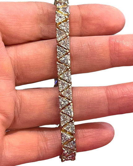 Sterling silver 925 Heavy rhodium finish CZ crystal triangle link bracelet Spark