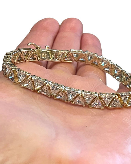 Sterling silver 925 Heavy rhodium finish CZ crystal triangle link bracelet Spark