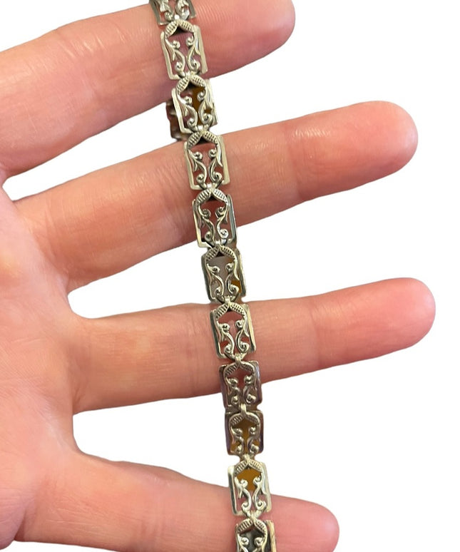 Vintage 1960s Danecraft Sterling silver 925 Etched fancy link bracelet