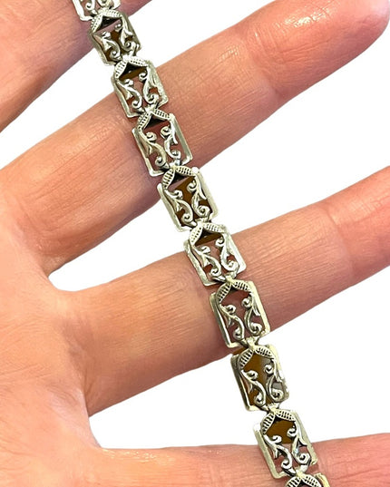Vintage 1960s Danecraft Sterling silver 925 Etched fancy link bracelet