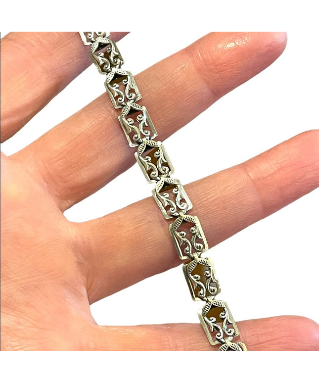 Vintage 1960s Danecraft Sterling silver 925 Etched fancy link bracelet