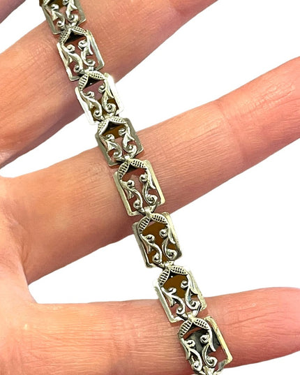 Vintage 1960s Danecraft Sterling silver 925 Etched fancy link bracelet