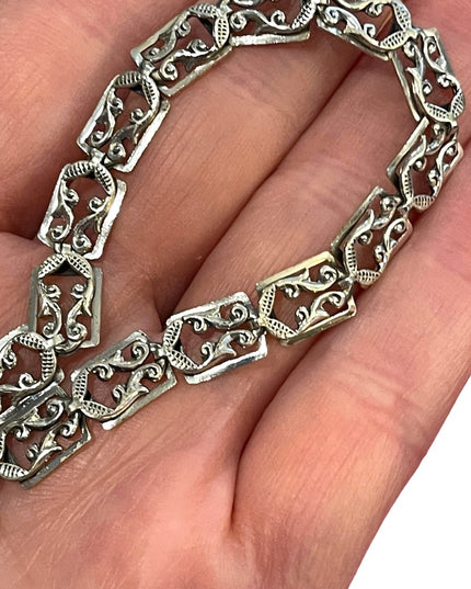 Vintage 1960s Danecraft Sterling silver 925 Etched fancy link bracelet