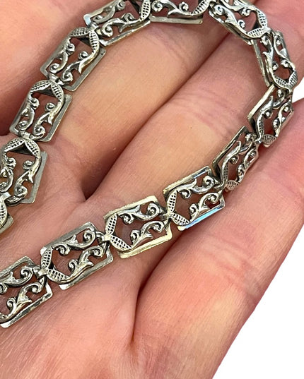 Vintage 1960s Danecraft Sterling silver 925 Etched fancy link bracelet