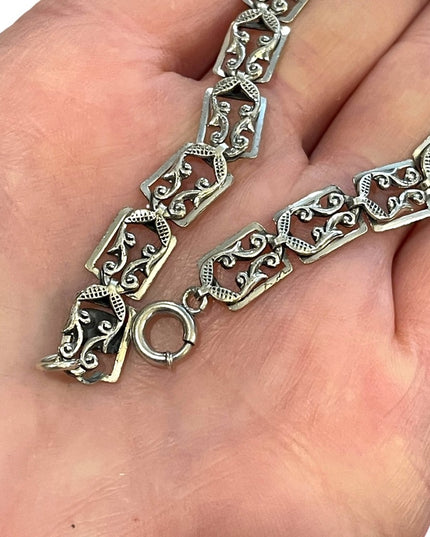 Vintage 1960s Danecraft Sterling silver 925 Etched fancy link bracelet