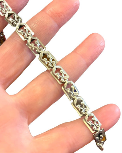 Vintage 1960s Danecraft Sterling silver 925 Etched fancy link bracelet