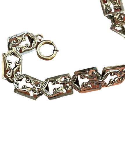 Vintage 1960s Danecraft Sterling silver 925 Etched fancy link bracelet