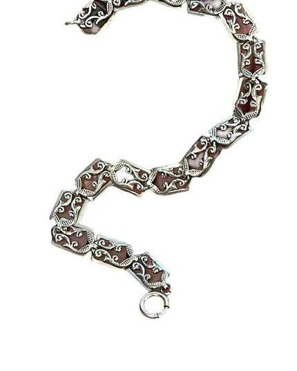 Vintage 1960s Danecraft Sterling silver 925 Etched fancy link bracelet