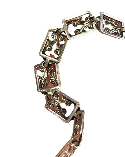 Vintage 1960s Danecraft Sterling silver 925 Etched fancy link bracelet