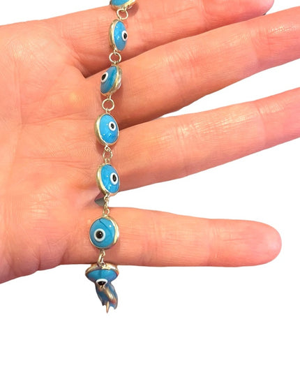 Sterling silver 925 Blue glass evil eye bracelet