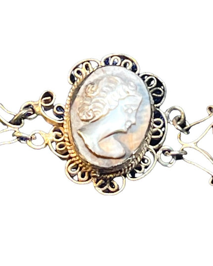 Antique Abalone Cameo Wire work Filagree Green Murano glass Italy Bracelet