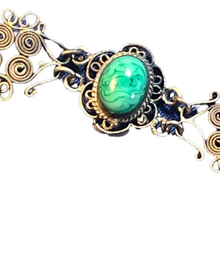Antique Abalone Cameo Wire work Filagree Green Murano glass Italy Bracelet