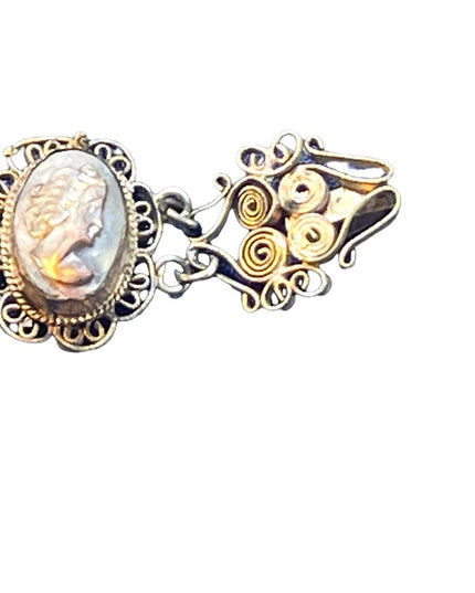 Antique Abalone Cameo Wire work Filagree Green Murano glass Italy Bracelet