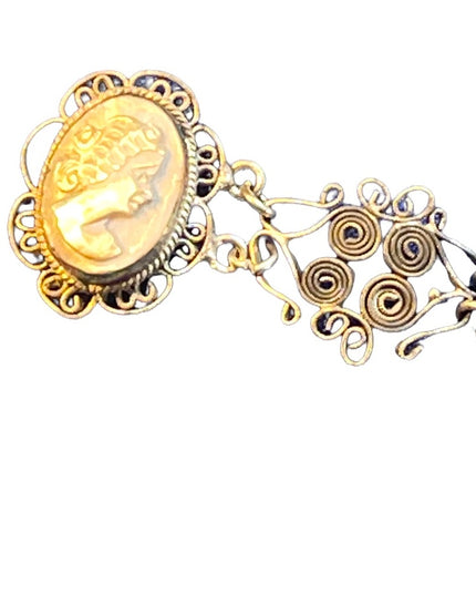 Antique Abalone Cameo Wire work Filagree Green Murano glass Italy Bracelet