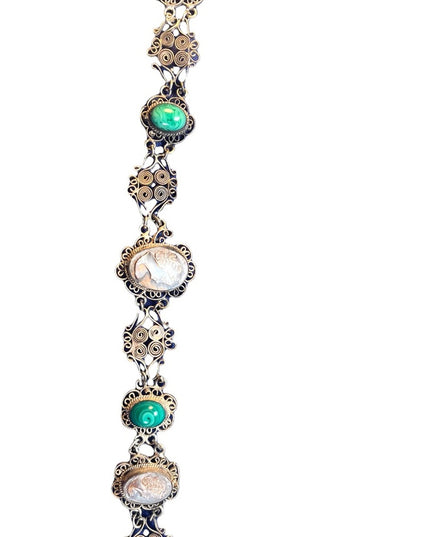 Antique Abalone Cameo Wire work Filagree Green Murano glass Italy Bracelet