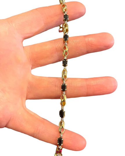 Sterling Silver 925 Gold plt Real sapphire & Diamond tennis bracelet