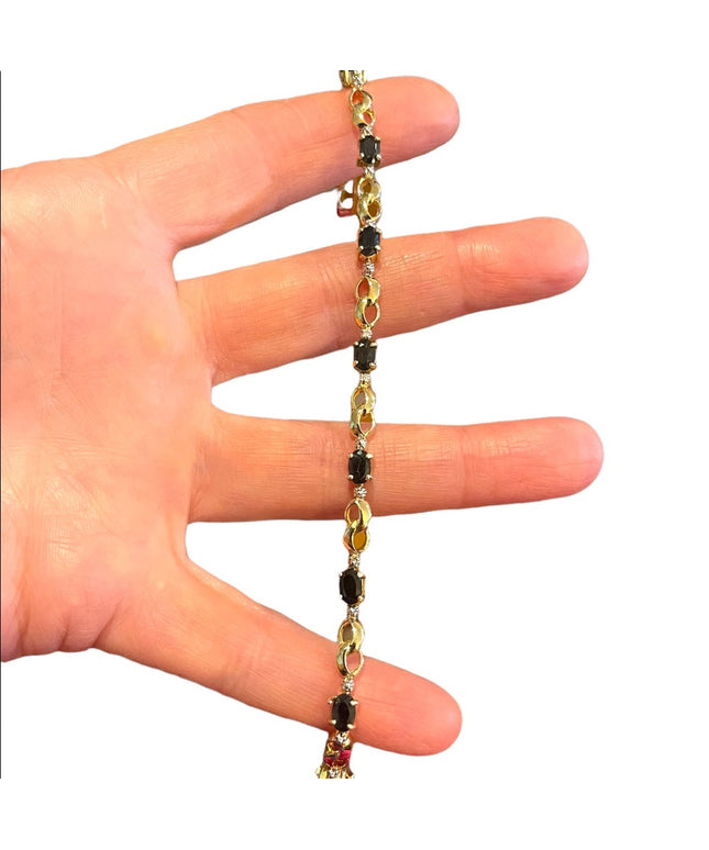 Sterling Silver 925 Gold plt Real sapphire & Diamond tennis bracelet