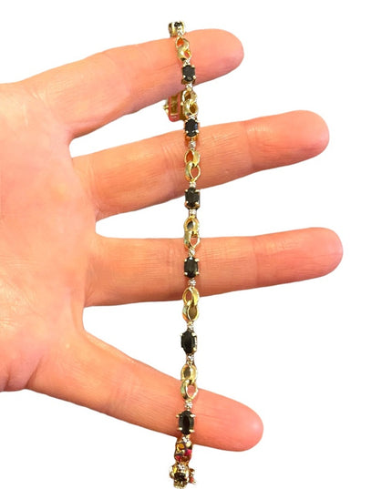 Sterling Silver 925 Gold plt Real sapphire & Diamond tennis bracelet