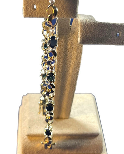 Sterling Silver 925 Gold plt Real sapphire & Diamond tennis bracelet