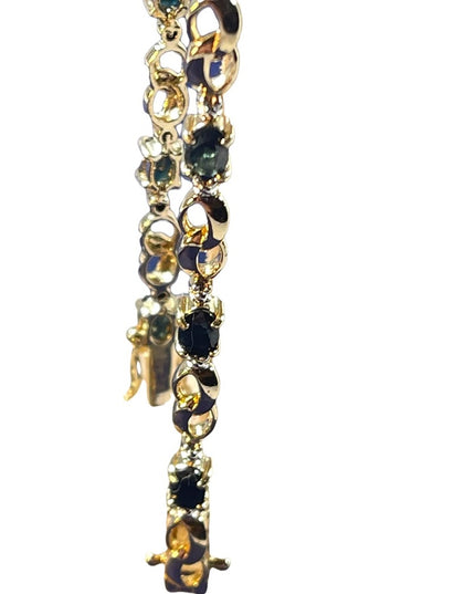 Sterling Silver 925 Gold plt Real sapphire & Diamond tennis bracelet