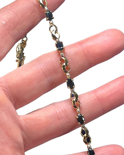 Sterling Silver 925 Gold plt Real sapphire & Diamond tennis bracelet