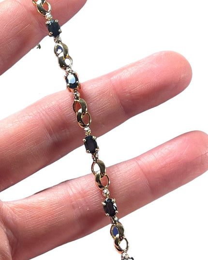 Sterling Silver 925 Gold plt Real sapphire & Diamond tennis bracelet