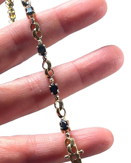 Sterling Silver 925 Gold plt Real sapphire & Diamond tennis bracelet