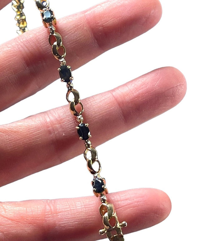 Sterling Silver 925 Gold plt Real sapphire & Diamond tennis bracelet