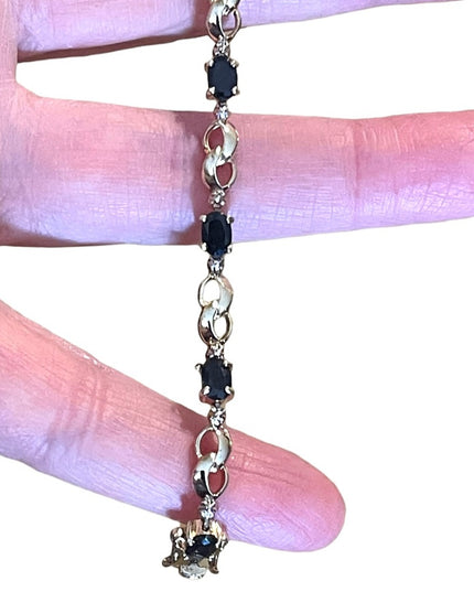Sterling Silver 925 Gold plt Real sapphire & Diamond tennis bracelet