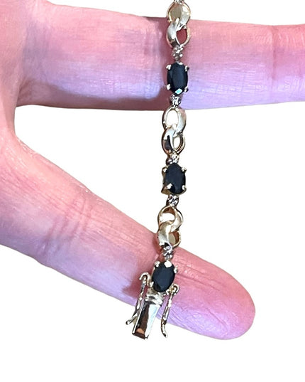 Sterling Silver 925 Gold plt Real sapphire & Diamond tennis bracelet